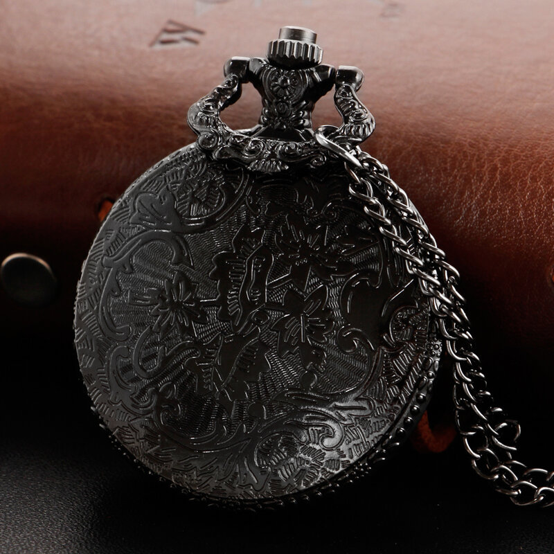 Classic Black Poker Carving Unisex Fashion Roman Digital Quartz Steam Punk Pocket Watch collana da donna con ciondolo con catena regalo