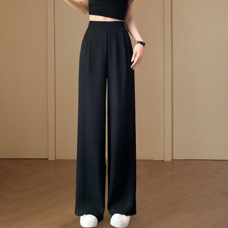 Women Wide Leg Pants With Pockets Solid Color Relaxed Fit Casual Breathable Pants High Waist Straight Leg Trousers Office Wear