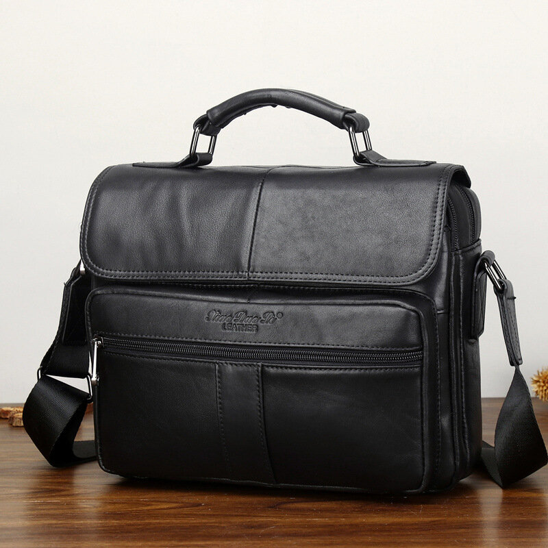 Vintage Genuine Leather Briefcase For Men Cow Leather Male Shoulder Messenger Bag Large Capacity Handbag Luxury Man File Bag