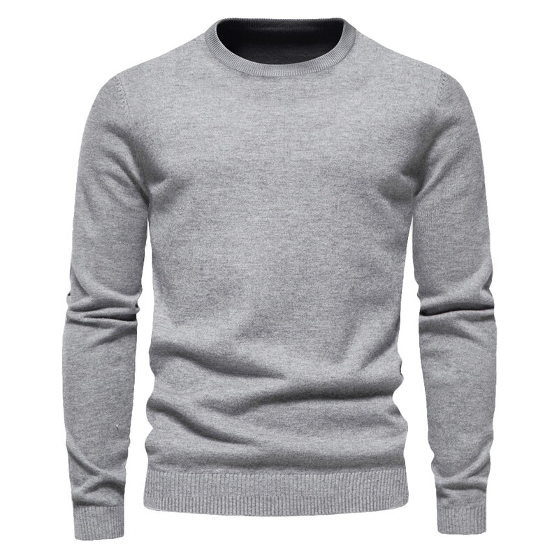 10 Color Autumn/Winter Thick Sweater Men's Round Neck Slim Fit Knit Top Long Sleeve Solid Pullovers