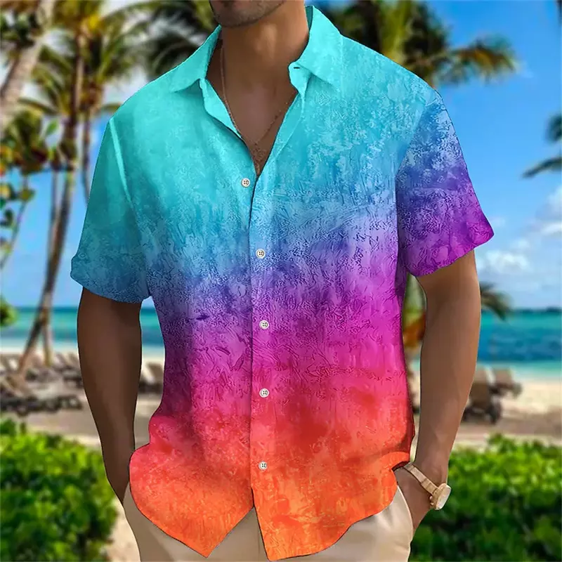 Camisa de manga corta con cuello estampado degradado para hombre, ropa creativa de diseñador de ocio para vacaciones de verano, nueva moda
