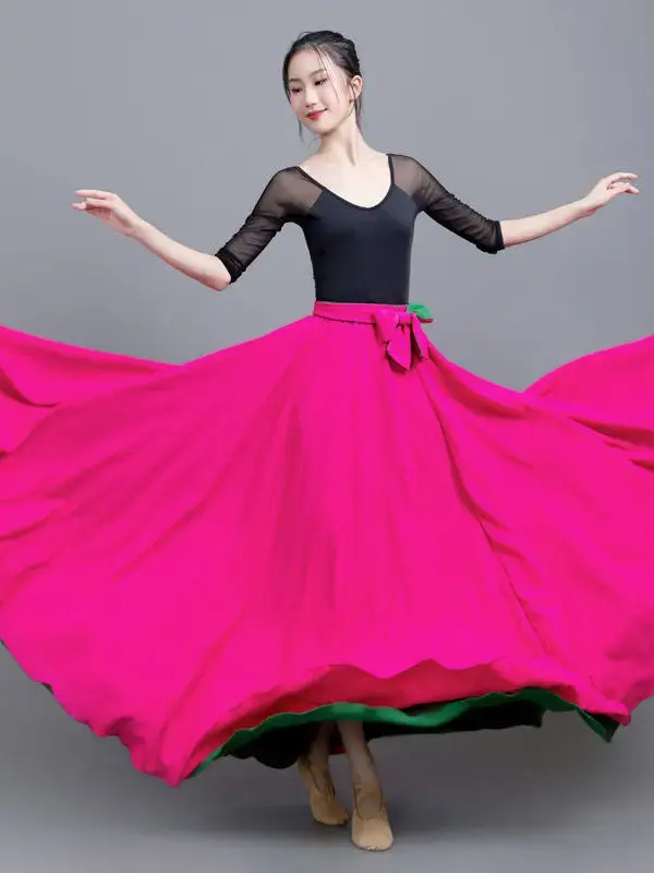 Flamenco Rok Voor Vrouwen Spaanse Dans Rok Buikdans Lange Jurk Grote Swing Rok Gradiënt Kleur Performance Zigeuner