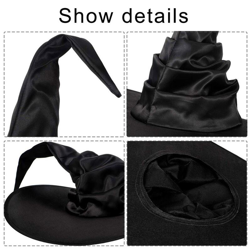 Halloween czarownica kapelusz czarodzieja Unisex moda czarne fałdy kapelusz czarodzieja s kostium imprezowy nakrycia głowy diabeł rekwizyty do Cosplay dla kobiet mężczyzn