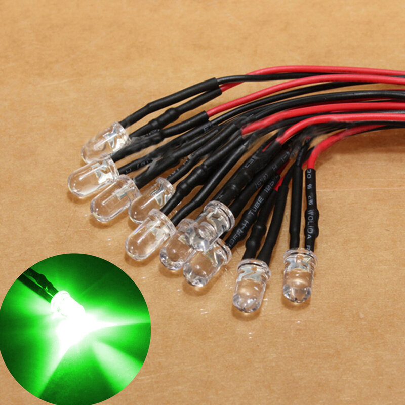 Ampoules LED pré-câblées, 10 pièces, 12V, 5mm, 20cm / 7.8 pouces