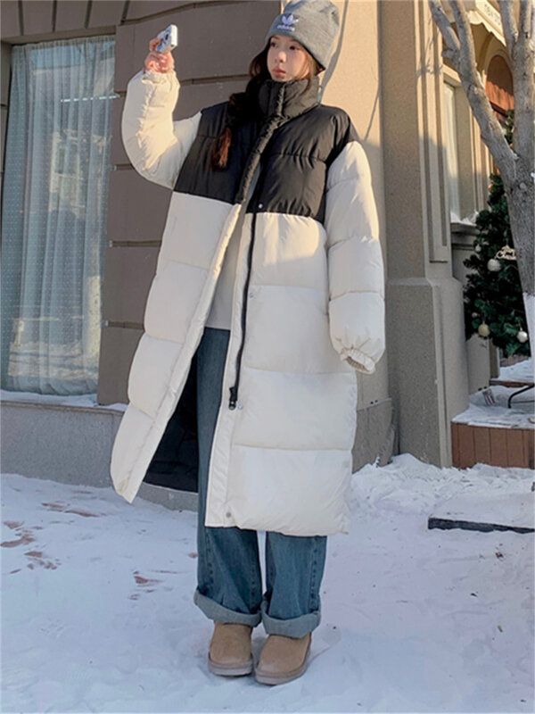 Женский пуховик в стиле пэчворк Alien Kitty, свободная повседневная уличная куртка, утолщенная теплая универсальная элегантная Макси-парка на зиму
