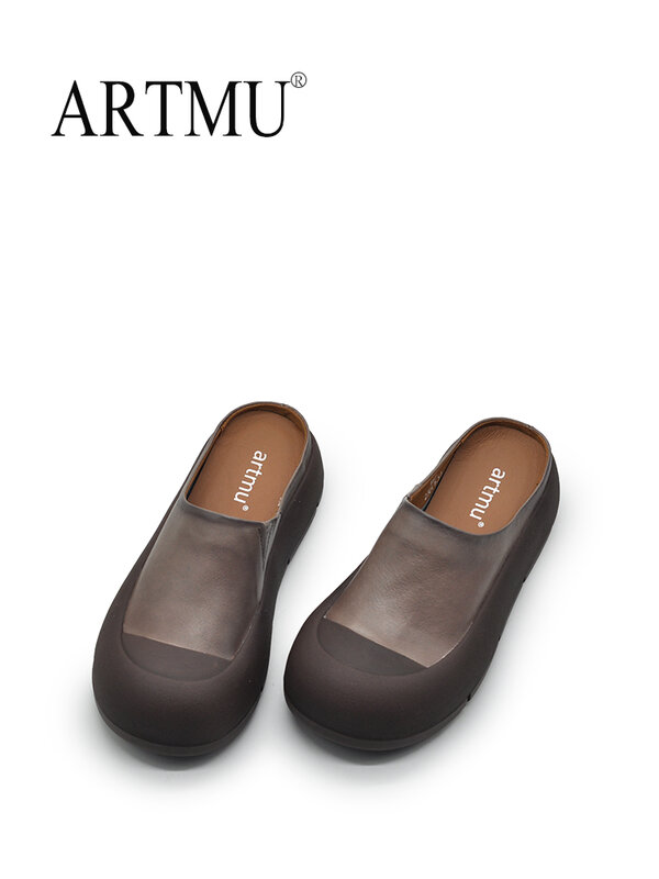 Artmu-جلد أصلي نعل سميك إصبع مستدير شبشب للنساء ، ملابس خارجية ، شبشب Boken كاجوال ، أحذية يدوية الصنع ، الصيف ،