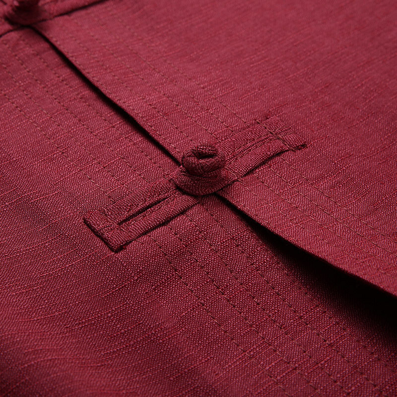 Tradycyjny stroje Tang w całości zapinana na guziki Top w stylu Vintage kurtka z krótkim rękawem męska bawełniana odzież Kung Fu strój męski
