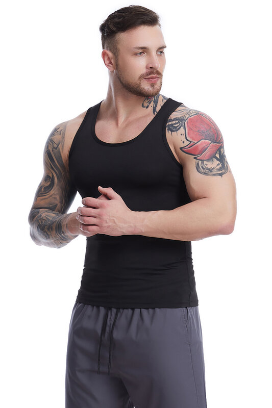 Men Sports Gym Wear Vest Shirts Sleeveless T-shirts Crop Top Fitness Sportswear Running Workout joggings Clothing White Black