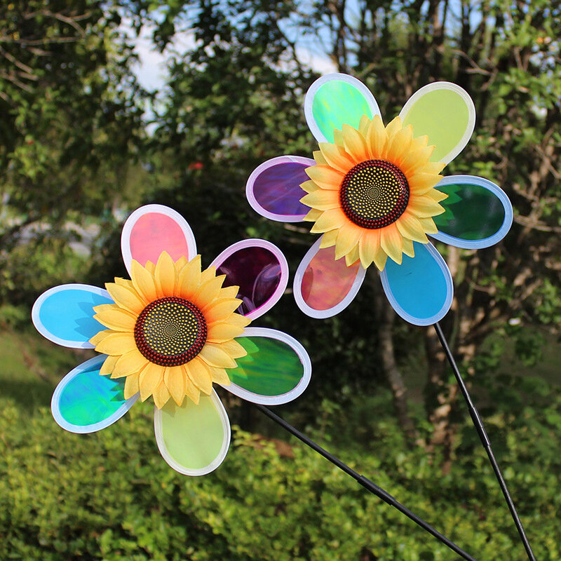 Single-layer Sunflower Windmill Pinwheel Colourful Sequins Windmill For Home Garden Decoration Sunflower Windmill