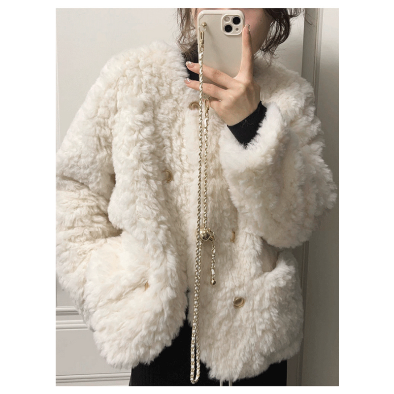 Herbst Winter Kaschmir Baumwoll jacke Damen neue dicke warme lose lässige Mode elegante schicke Kunst pelz Französisch weiß weiblichen Mantel