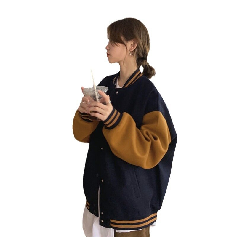 Бейсбольная одежда для женщин модная осенне-зимняя Ретро ленивая куртка Корейская версия свободного кроя флисовая толстовка с капюшоном