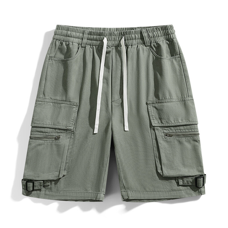 Fashion Summer Elastic Waist Boardshorts Men Casual Loose Baggy Cargo Shorts Streetwear Pocket Tactical Clothing