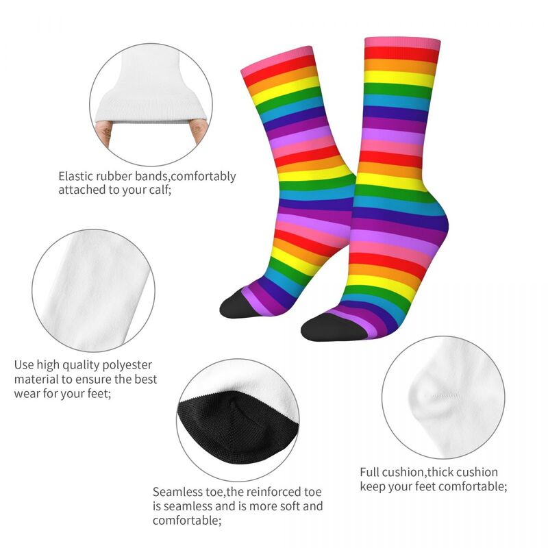 Meia casual arco-íris para homens e mulheres, padrão de linhas verticais, meias esportivas, primavera, verão, outono, inverno, nova