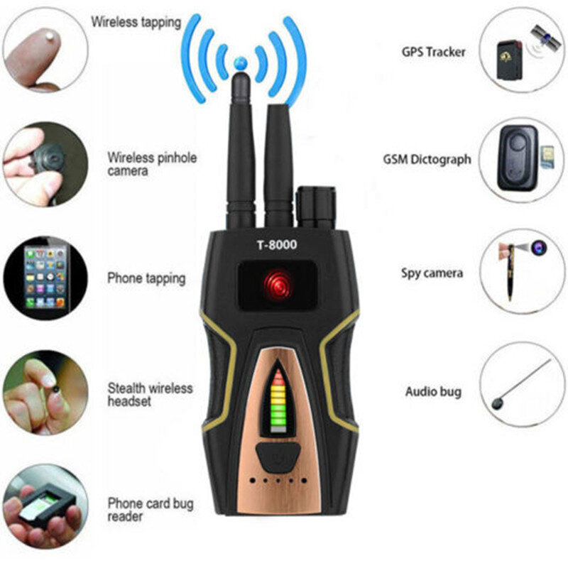 T8000 detektor kamera Anti mata-mata RF, pemindai sinyal nirkabel, Anti mata-mata, kamera detektor Bug RF, pemindai Alarm, Motionr GSM Audio WIFI, pemindai GPS