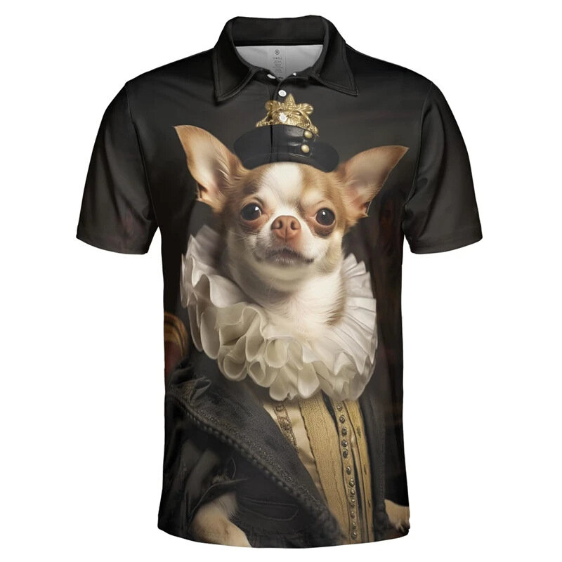 Polo à manches courtes imprimé 3D pour hommes, chemise à revers de chien de compagnie drôle, mode décontractée, t-shirt d'été mignon, haute qualité