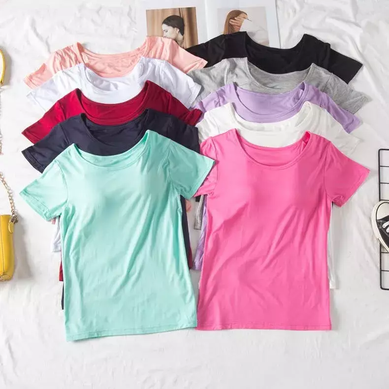 T-shirt ample à manches courtes pour femmes, monochromatique, modal, nouveau, été, S9.9, 2023