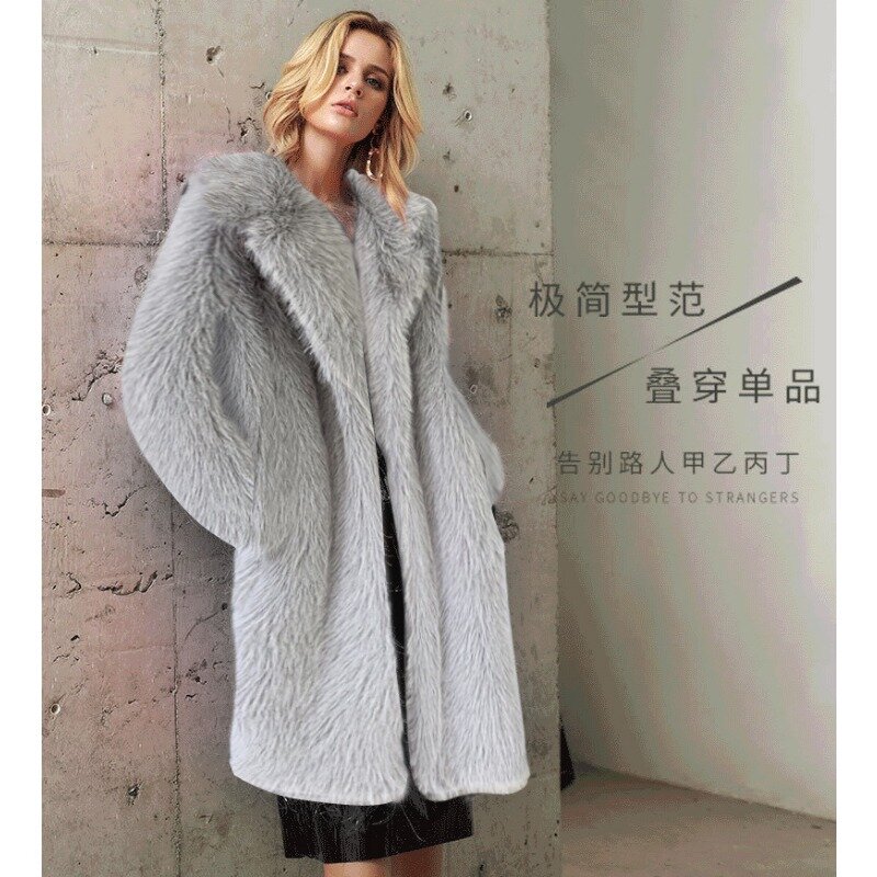 Women Winter Warm Plush Faux Fur Long Jacket Elegant Y2K Chic Clothes Lapel Furry Coats Overcoat Pilot Jacket Outwear Blend