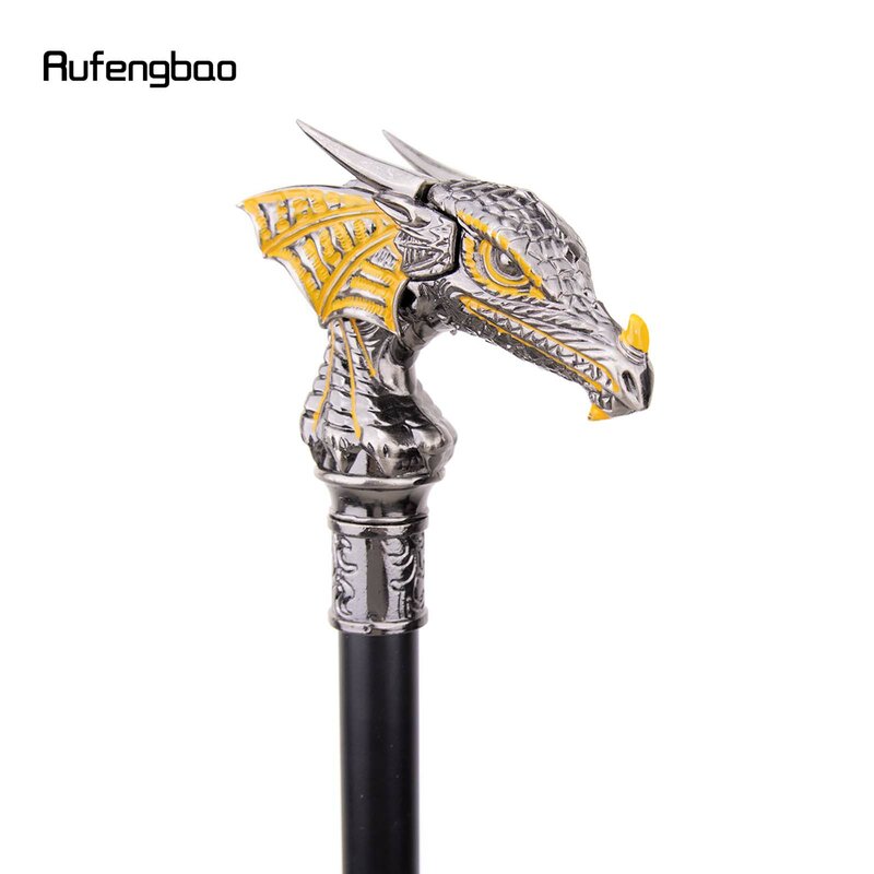 Bâton de marche tête de Dragon de luxe, 93cm, noir, or, avec plaque cachée, auto-défense, mode canne, Cosplay