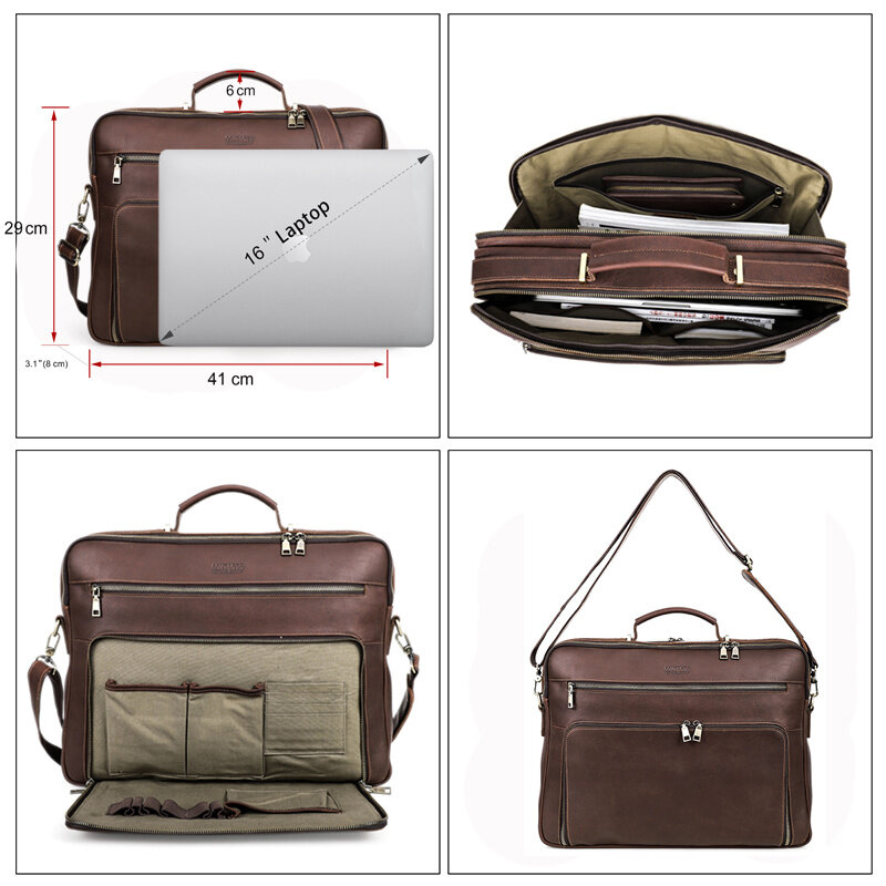 Herren Laptop Aktentasche Tasche Echt leder Handtasche für 16 "Vintage Umhängetasche Business männliche Umhängetaschen