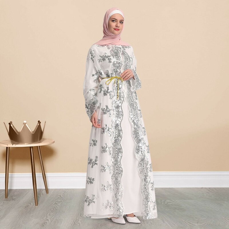 Womens Hollow Out Sequin Muslim Cardigan Loose Islamic Clothing Cardigan Ramadan Eid  Abaya Islamic Arab Outfit Kaftan Cardigan