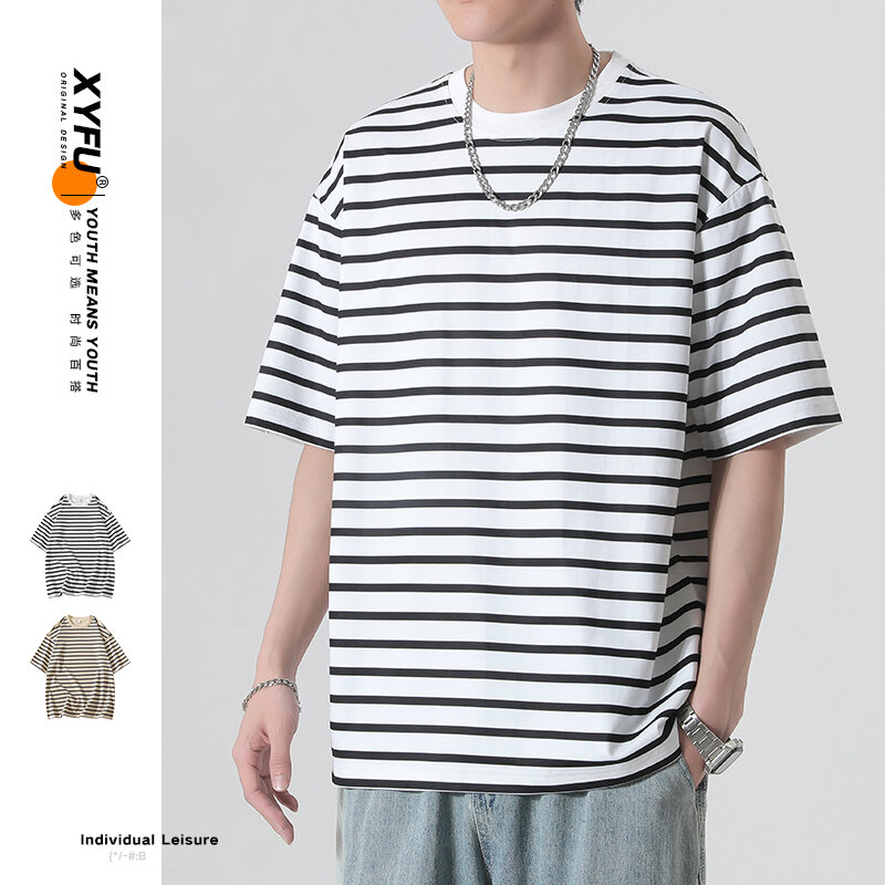 LISM-Camiseta de HIP HOP para hombre, camisetas holgadas a rayas, camiseta informal de manga corta, ropa de calle Unisex, camiseta de gran tamaño 2024