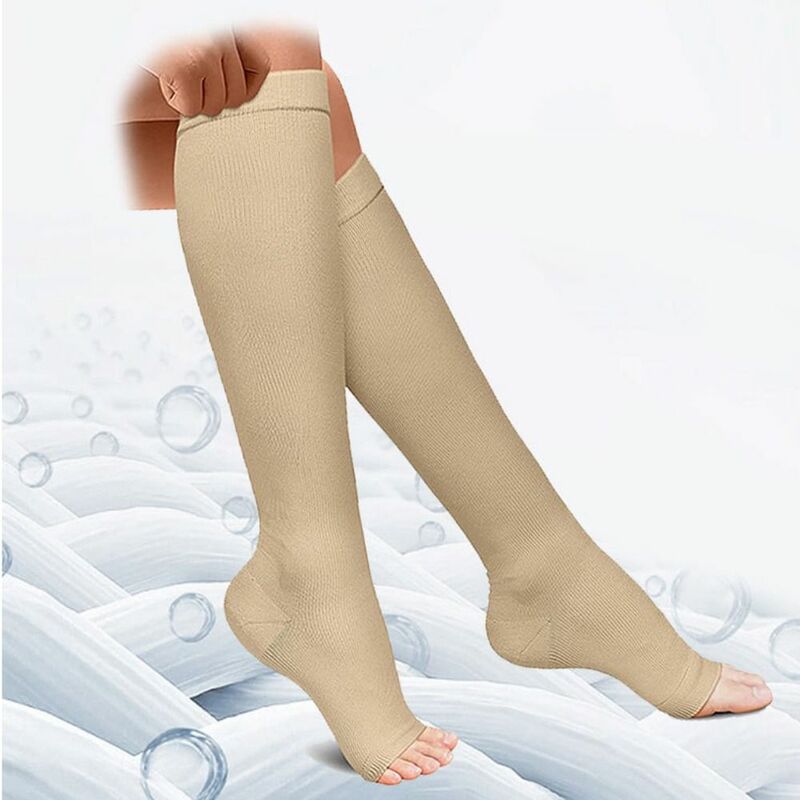 Medical Compression Socks Open Toe S/M/L/XL/XXL Sports Compression Socks Black Knee High Compress Socks For Women & Men