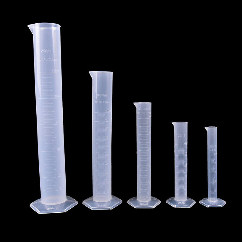 Cilindro de medición de plástico, tubo graduado de ensayo de laboratorio, 10/25/50/100/250ML