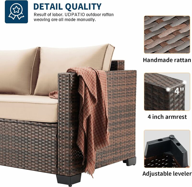 Плетеный диван для патио, уличная мебель из ротанга, секционная мебель, стальная рама с мебельным покрытием, Нескользящая подушка