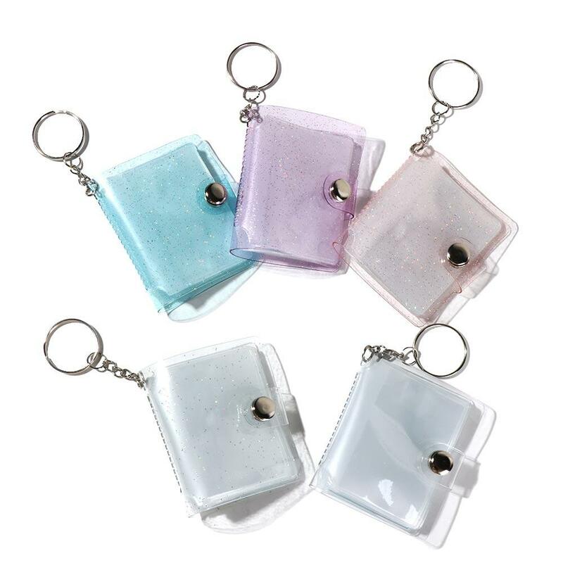 With Keychain Mini Photo Album DIY Simple Portable Pocket Album Snap Button Design PVC Storage Photo Card Holder