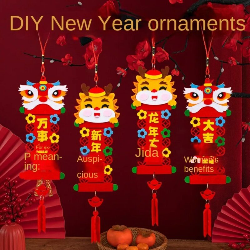 Dragon Pattern Chinese Style Decoration Pendant Layout Props DIY Toy Spring Festival Decoration Crafts With Hanging Rope