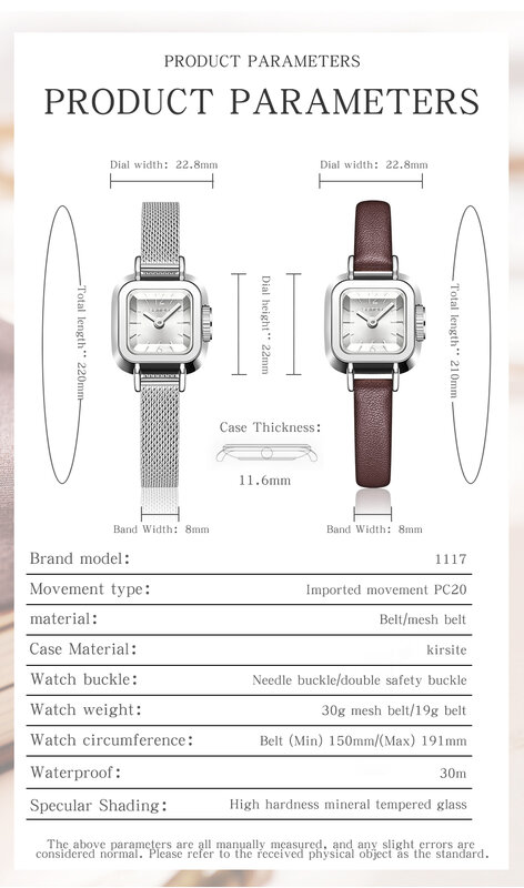 Style Madam Watch Square Mesh Belt Fashionable and Simple Sanda Top Band 1117 Roman Pattern Waterproof Quartz Women's Belt Watch