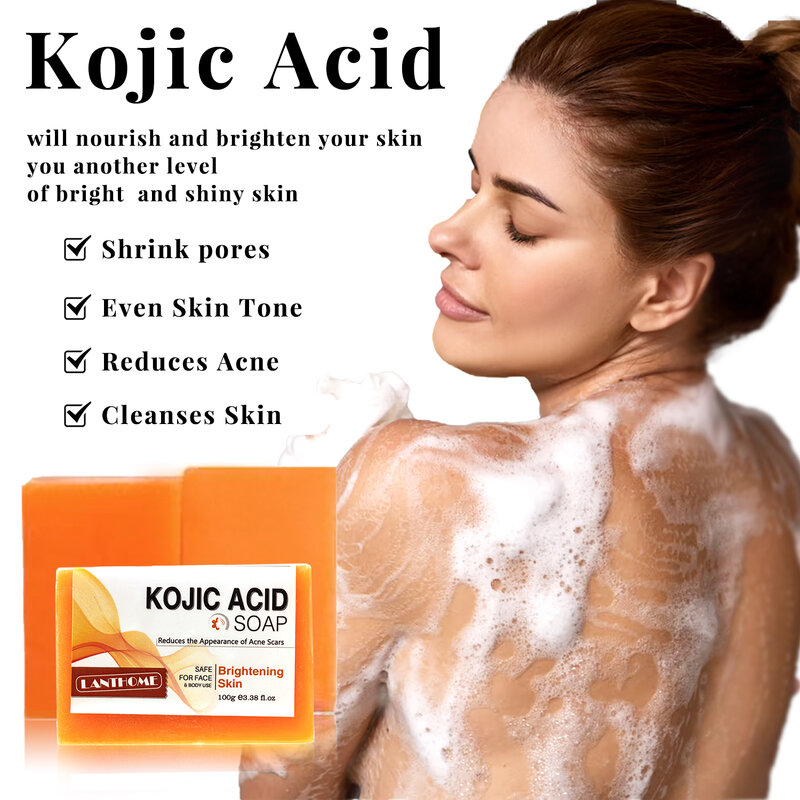 Original Lanthome 100g Kojic Acid Whitening Soap Hand Made Soap Deep Cleaning Lightening for Dark Spot Brightening Skin Care
