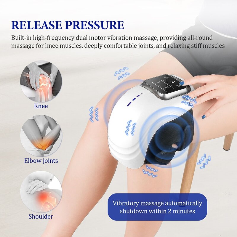 Masajeador relajante de rodilla con compresión caliente inteligente, tapón de rodilla, láser infrarrojo, codo, hombro, presión de aire, vibración