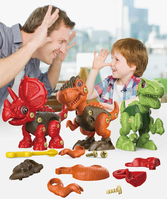 Mainan Dinosaurus Terpisah untuk Anak-anak Mainan Bangunan Konstruksi Pendidikan STEM dengan Bor Listrik untuk Hadiah Ulang Tahun Anak Laki-laki Perempuan