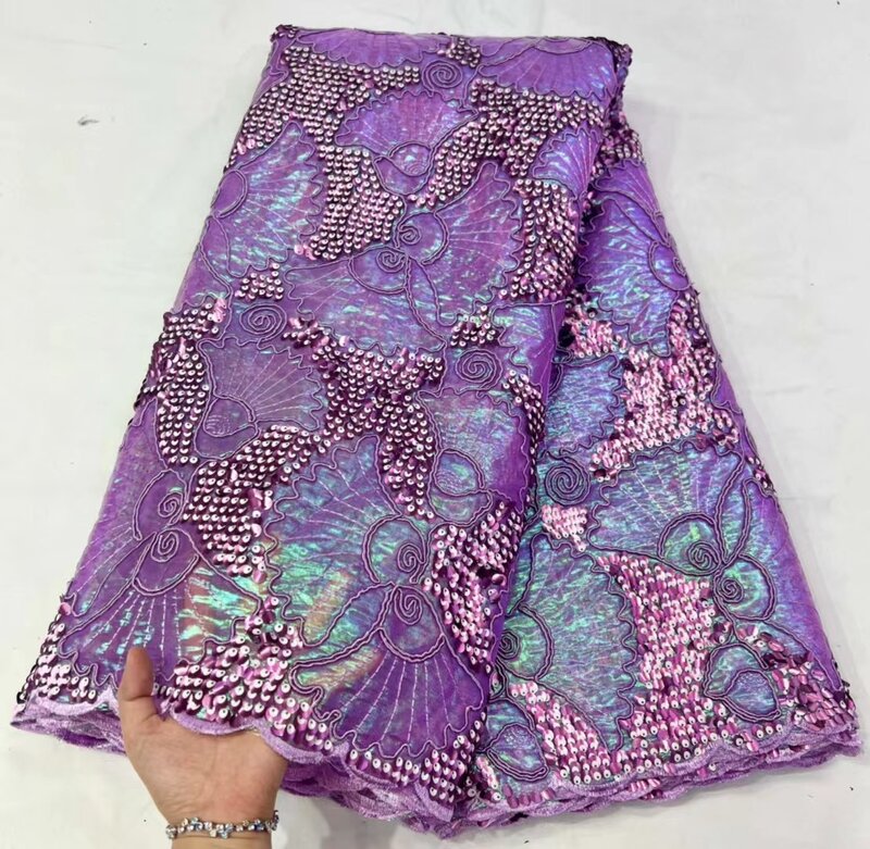 Latest African Embroidery Tulle Lace High Quality Nigerian Fabric with Sequins TS1815