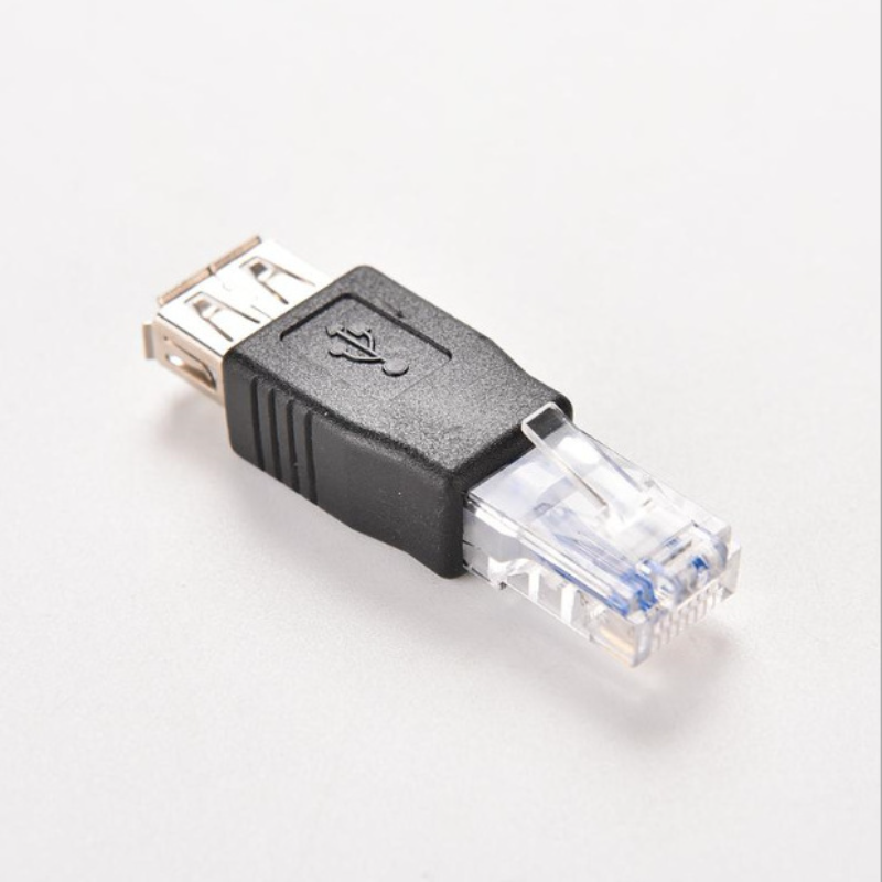 1 buah kepala kristal RJ45 pria ke USB 2.0 AF A Female konektor adaptor Laptop LAN kabel jaringan Ethernet Converter steker