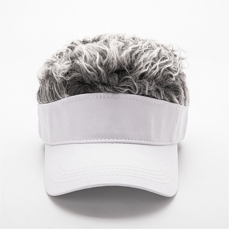 หมวกวิก unisex แฟชั่นกันแดดหมวกเบสบอลแนวสตรีทฮิปฮอปหมวกกันแดดแบบกระชับหมวกแก๊ปปีกหมวกผมปลอมสีขาว + เทา