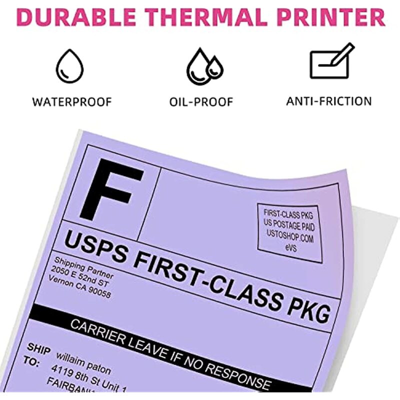 Phommemo etichette termiche 4x6 per stampante di etichette di spedizione-500 pezzi etichette postali viola etichette termiche dirette 4x6 Fanfold senza BPA