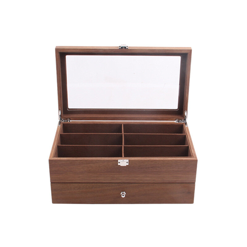 Двухслойная деревянная коробка для хранения очков в стиле ретро, 12 ячеек, Деревянный чехол для ювелирных изделий, солнцезащитных очков, орг...