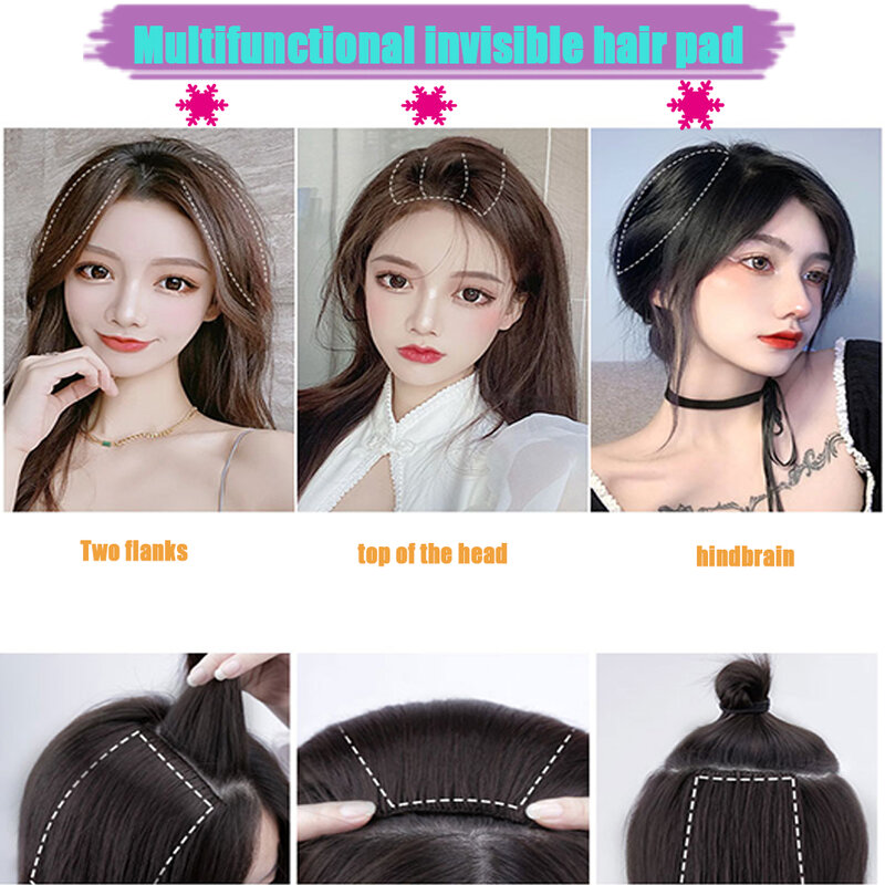 Synthetic Wig Piece Lnvisible Traceless On Noth Sides Fluffy Pad Hair Roots  Reissue Female Patches On The Top Of The Head