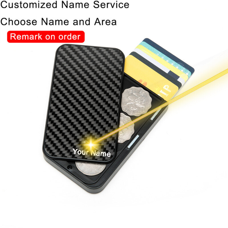 حامل بطاقة ائتمان من ألياف الكربون للرجال ، محفظة رقيقة محجوبة من RFID ، اسم مخصص ، حافظة بطاقة هوية رفيعة ، محفظة عملات معدنية