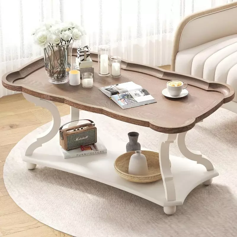 Table basse avec plateau en escalier naturel et pieds sculptés, tables centrales pour pièces, adaptées au salon, à la chambre à coucher, au café