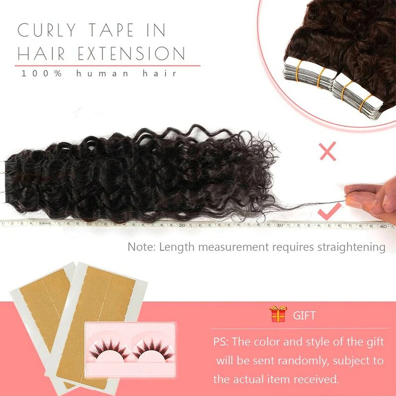 Water Wave Tape In Hair Extensions Human Hair Curly Skin Weft Adhesive Natural Black Ash Blonde Tape Extensions Hair For Salon