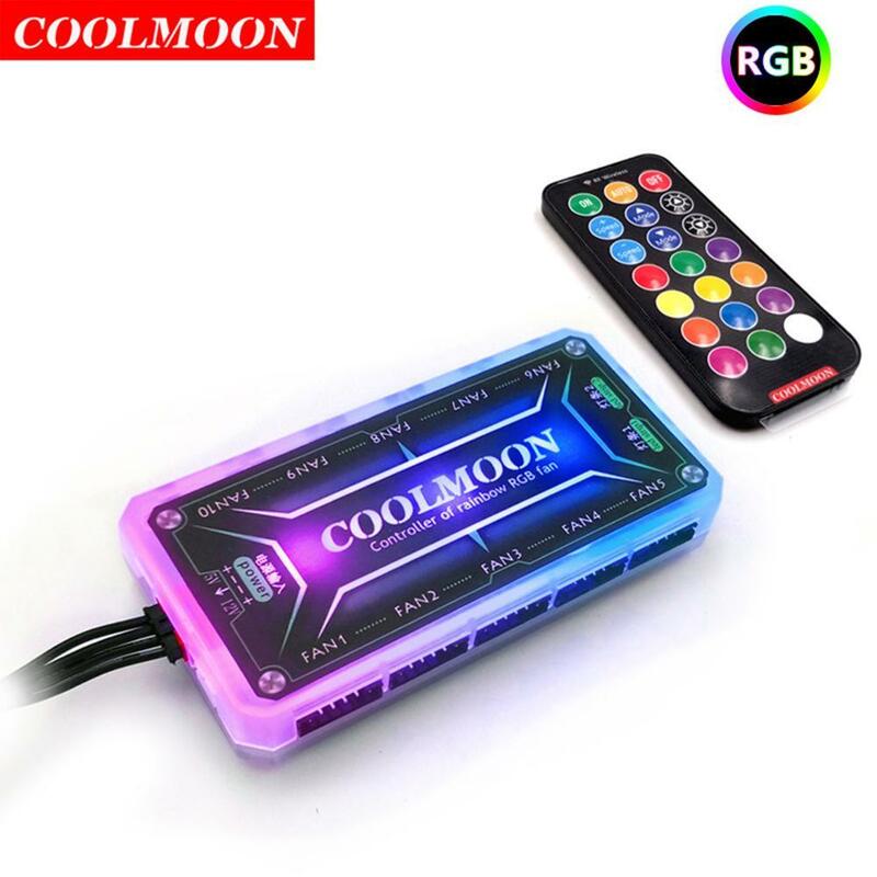 COOLMOON RGB Remote Controller DC12V 5A LED Controller ventola intelligente a colori con porta ventola a 6 pin da 10 pezzi 2 pezzi porta barra luminosa a 4 pin