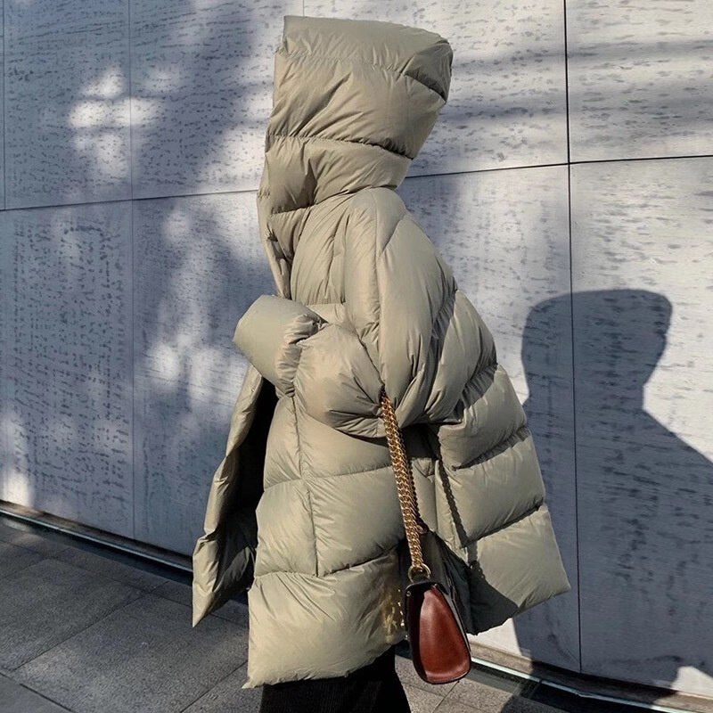 UMI MAO 90 Jaket Bulu Angsa Putih Mantel Pakaian Wanita Musim Dingin Gesper Tersembunyi Berkerudung Pendek Baru Y2K