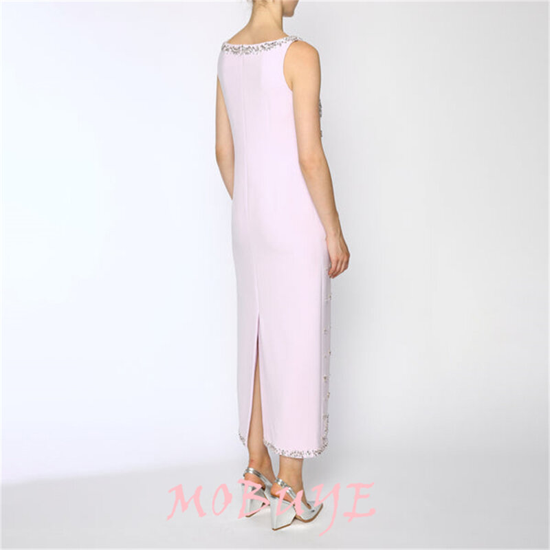 MOBUYE 2024 Popular V Neckline  Prom Dress Ankle-Length With Short Sleeves Evening Fashion Elegant Party Dress For Women
