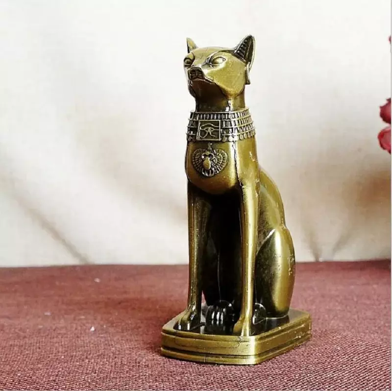 금속 합금 공예 모델 전기 도금 레트로 사무실 바 레스토랑 장식품, 이집트 고양이 8.5x6.5x15cm