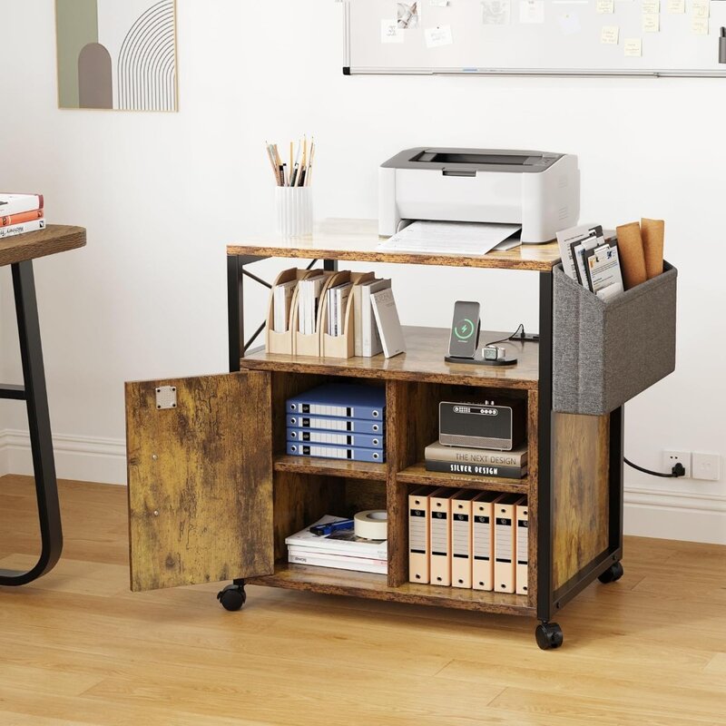 Wooden Printer Stand With Storage Filing Cabinets Locking Filing Cabinet for Home Office Side Pocket Black Freight Free