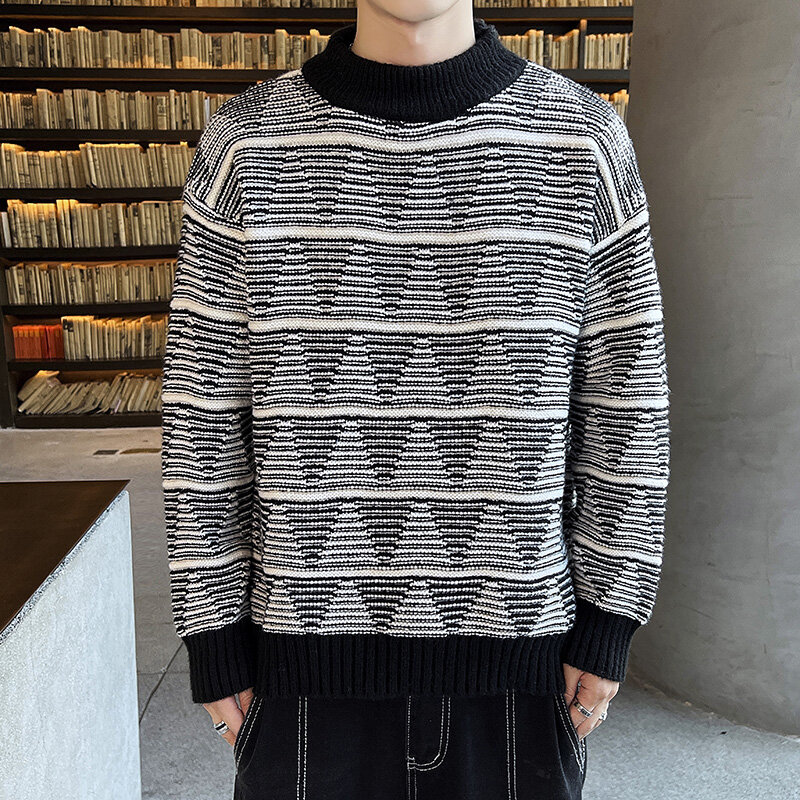 남성 하프 터틀넥 패션 핸섬 니트 스웨터, 편안한 프린트 캐주얼 슬림 탑 17 가지 색상, 2022 년 겨울 신제품