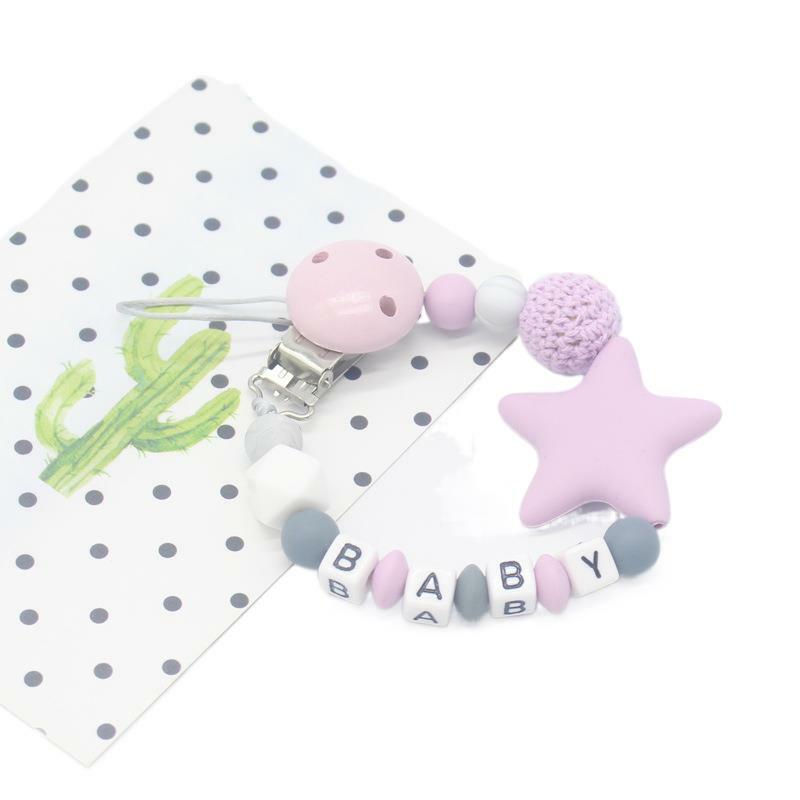 EquiFive Star-Porte-sucette personnalisé en silicone pour bébé, clips de dentition faits à la main avec nom